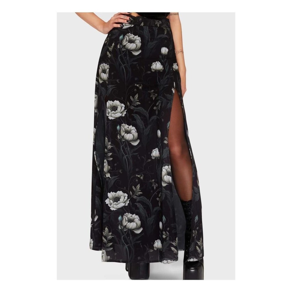 Killstar Ivory's chorus maxi skirt side slits floral dark romantic